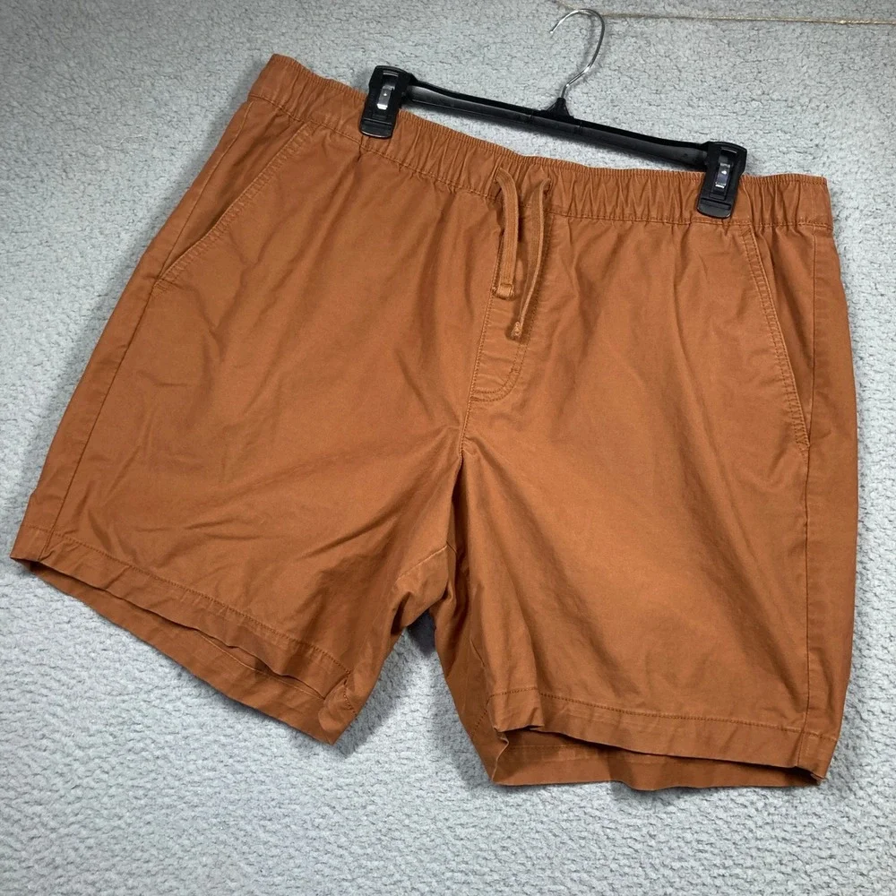 Eddie Bauer Chino Shorts Men XL Rust Orange Drawstring Elastic‎ Waist Stretch